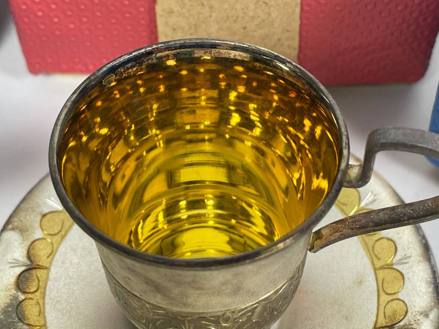 Set Of Five Vintage Soviet Union Russian Silver / Gold Cups With Saucers (3 Still Sealed - 2 Unboxed) [Photo 6]