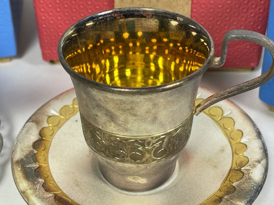 Set Of Five Vintage Soviet Union Russian Silver / Gold Cups With Saucers (3 Still Sealed - 2 Unboxed) [Photo 8]