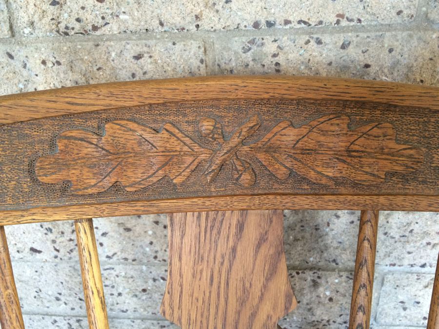 Vintage Solid Oak Wood Rocker Rocking Chair [Photo 3]