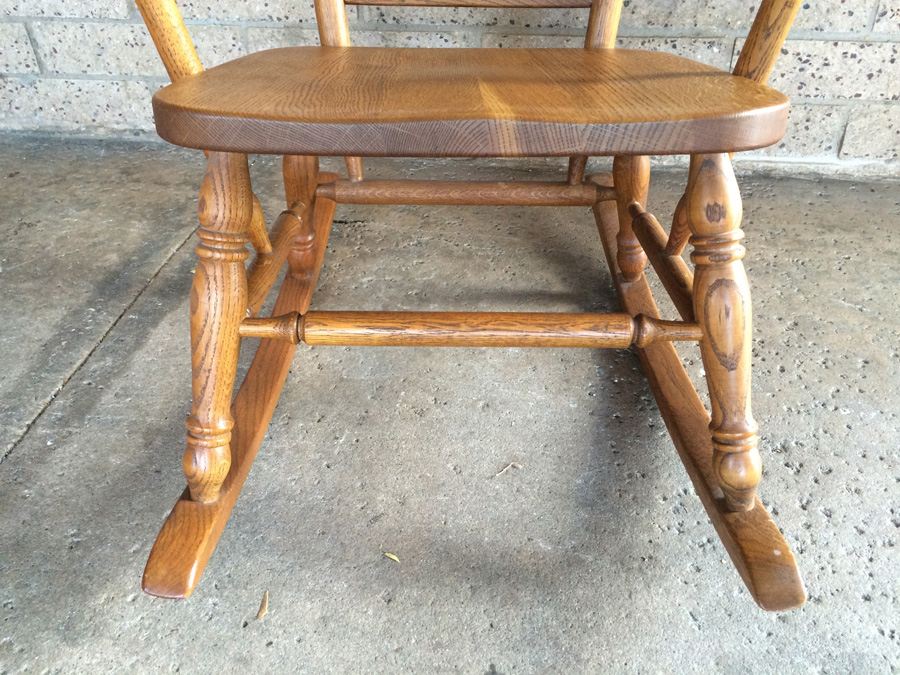 Vintage Solid Oak Wood Rocker Rocking Chair [Photo 6]