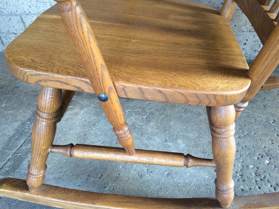 Vintage Solid Oak Wood Rocker Rocking Chair [Photo 8]