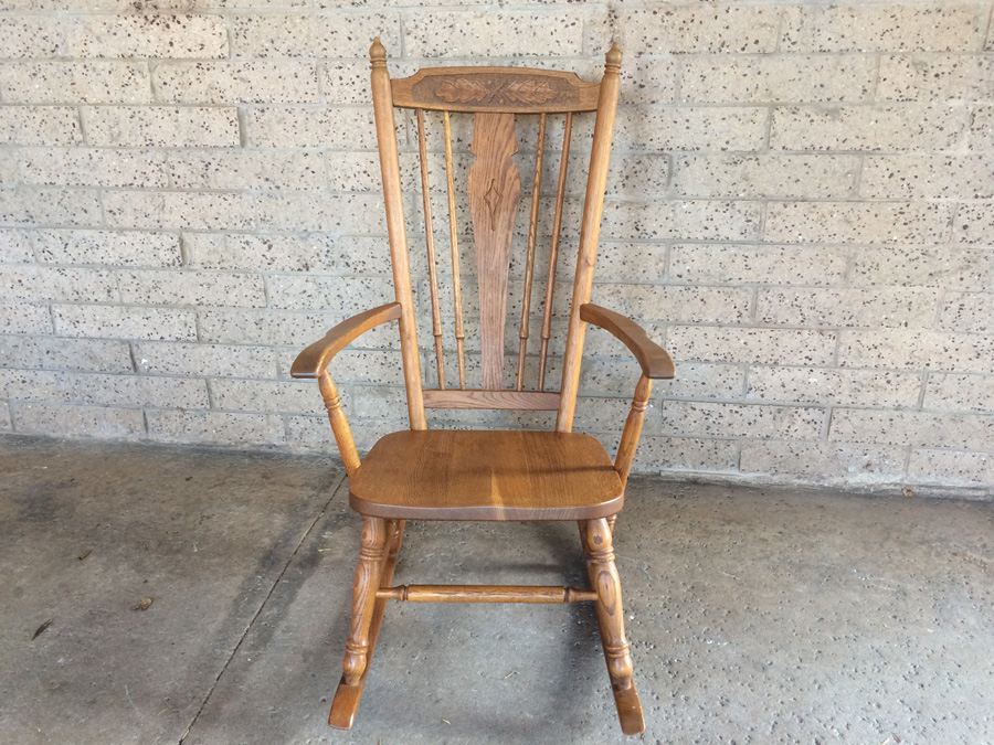 Vintage Solid Oak Wood Rocker Rocking Chair [Photo 1]