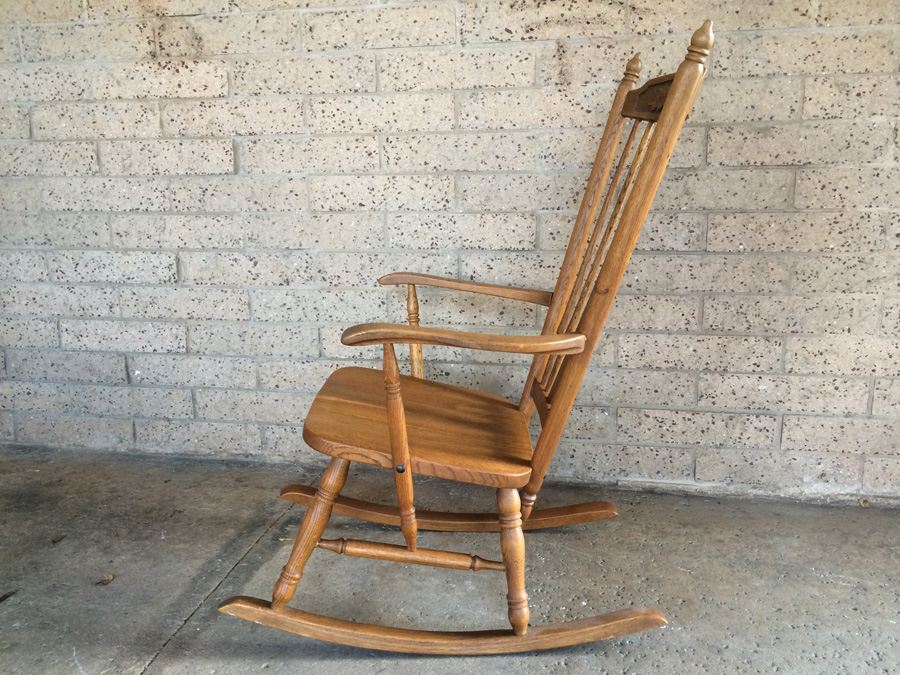 Vintage Solid Oak Wood Rocker Rocking Chair [Photo 7]