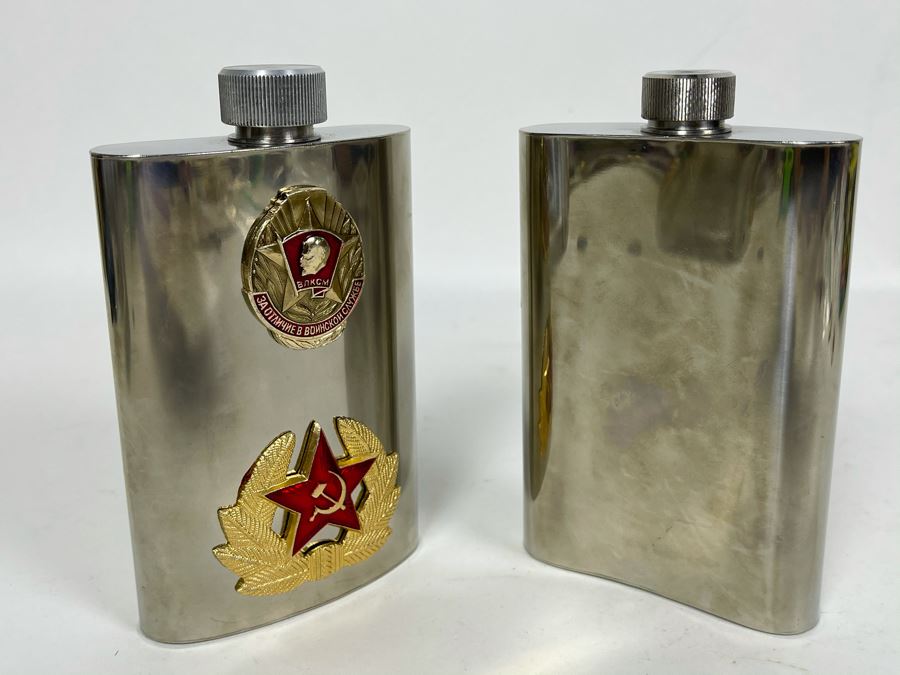 Pair Of Vintage Soviet Union USSR Metal Flasks 4.75H [Photo 5]