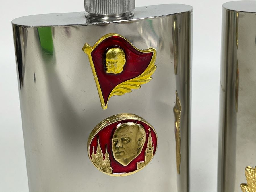 Pair Of Vintage Soviet Union USSR Metal Flasks 4.75H [Photo 5]