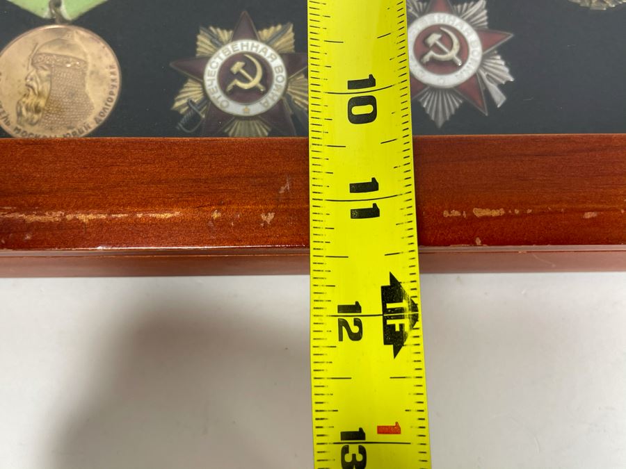 Collection Of Vintage Soviet Union USSR Military Medals Presented In Glass Top Wooden Display Box 14.5W X 11.5D X 1.75H [Photo 31]