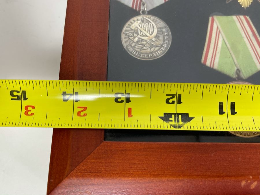 Collection Of Vintage Soviet Union USSR Military Medals Presented In Glass Top Wooden Display Box 14.5W X 11.5D X 1.75H [Photo 30]
