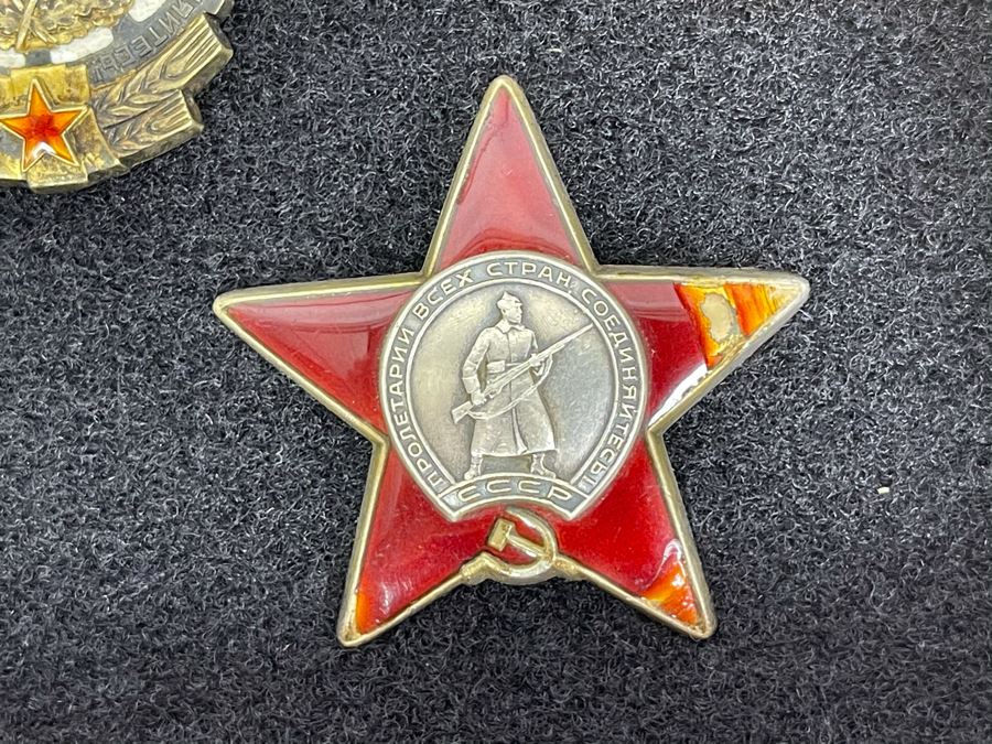 Collection Of Vintage Soviet Union USSR Military Medals Presented In Glass Top Wooden Display Box 14.5W X 11.5D X 1.75H [Photo 5]