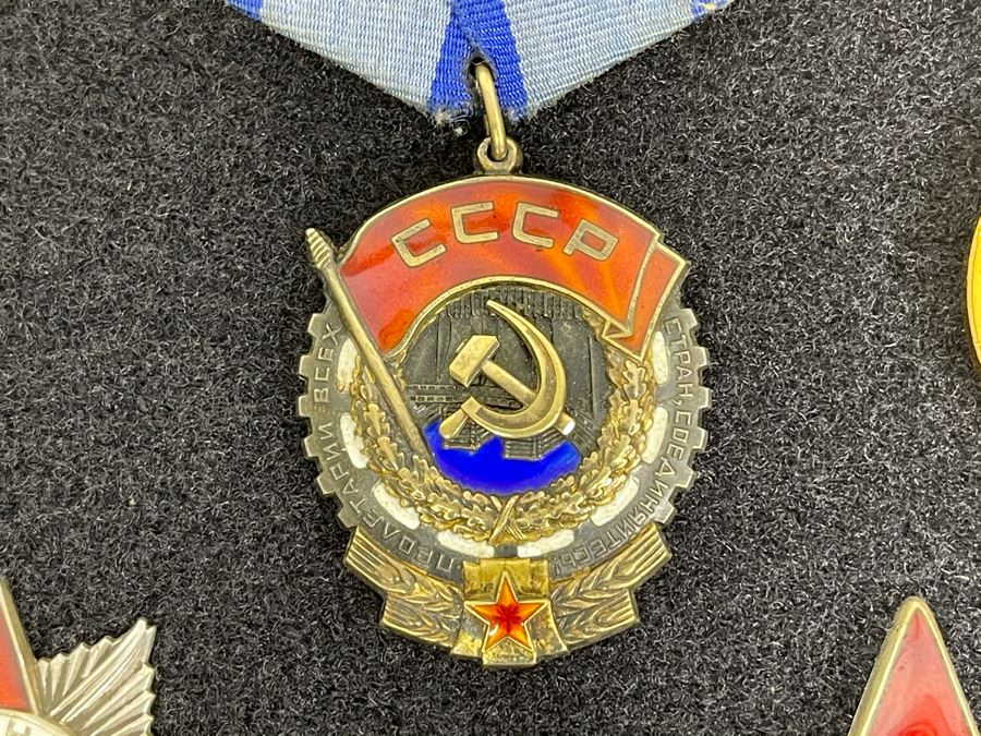 Collection Of Vintage Soviet Union USSR Military Medals Presented In Glass Top Wooden Display Box 14.5W X 11.5D X 1.75H [Photo 8]