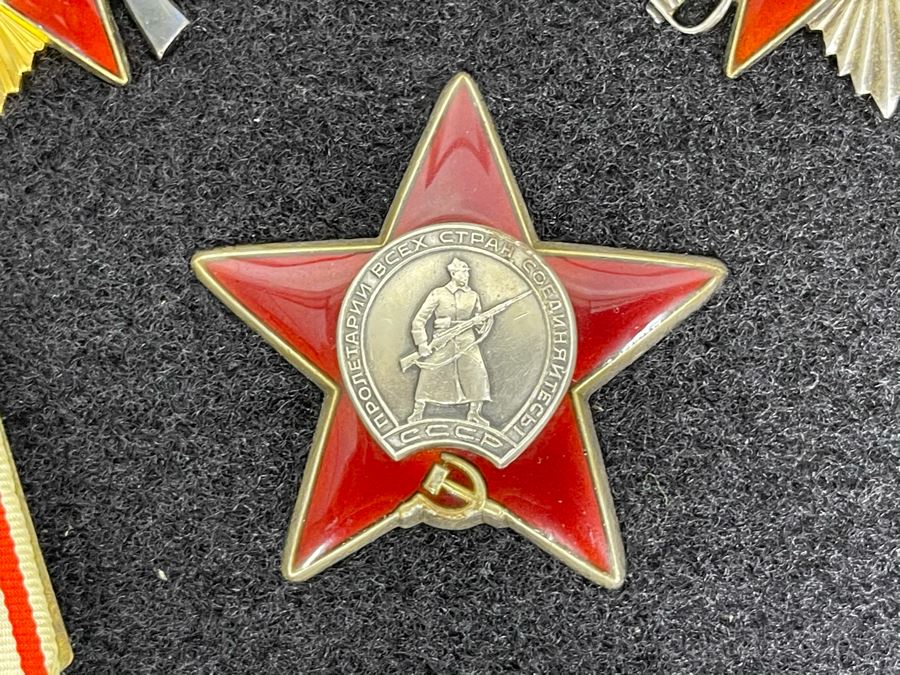 Collection Of Vintage Soviet Union USSR Military Medals Presented In Glass Top Wooden Display Box 14.5W X 11.5D X 1.75H [Photo 11]