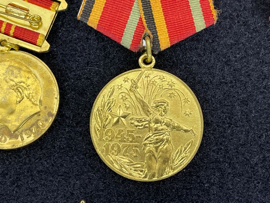 Collection Of Vintage Soviet Union USSR Military Medals Presented In Glass Top Wooden Display Box 14.5W X 11.5D X 1.75H [Photo 19]