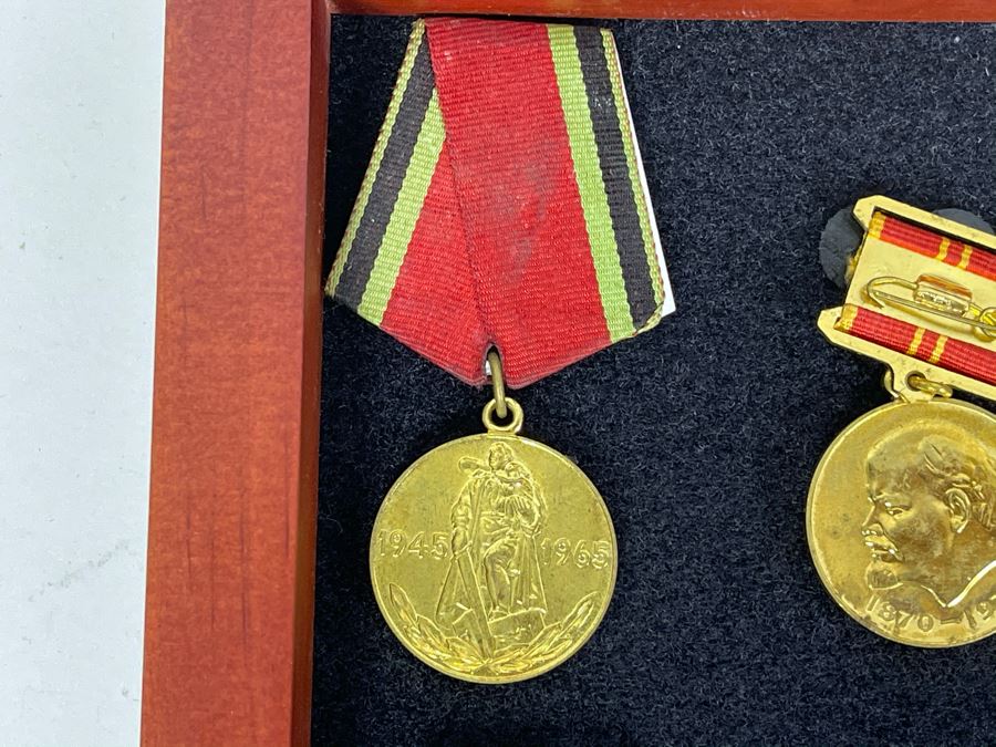 Collection Of Vintage Soviet Union USSR Military Medals Presented In Glass Top Wooden Display Box 14.5W X 11.5D X 1.75H [Photo 16]