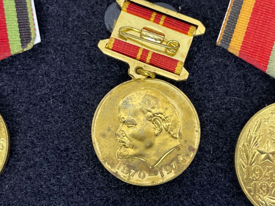 Collection Of Vintage Soviet Union USSR Military Medals Presented In Glass Top Wooden Display Box 14.5W X 11.5D X 1.75H [Photo 18]