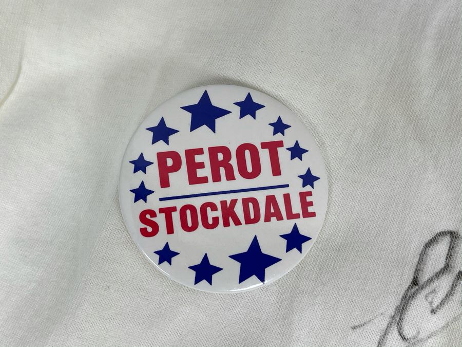 Signed Political T-Shirt Perot For President Hand Signed By Vice Admiral James Stockdale And Wife Sybil Stockdale With Richard Nixon Political Button [Photo 6]