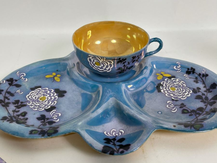 Set Of Three Hand Painted Japanese Luncheon Plates With Cups 9.5 X 7.5 [Photo 7]