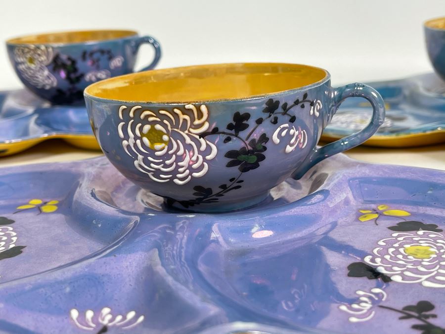 Set Of Three Hand Painted Japanese Luncheon Plates With Cups 9.5 X 7.5 [Photo 4]