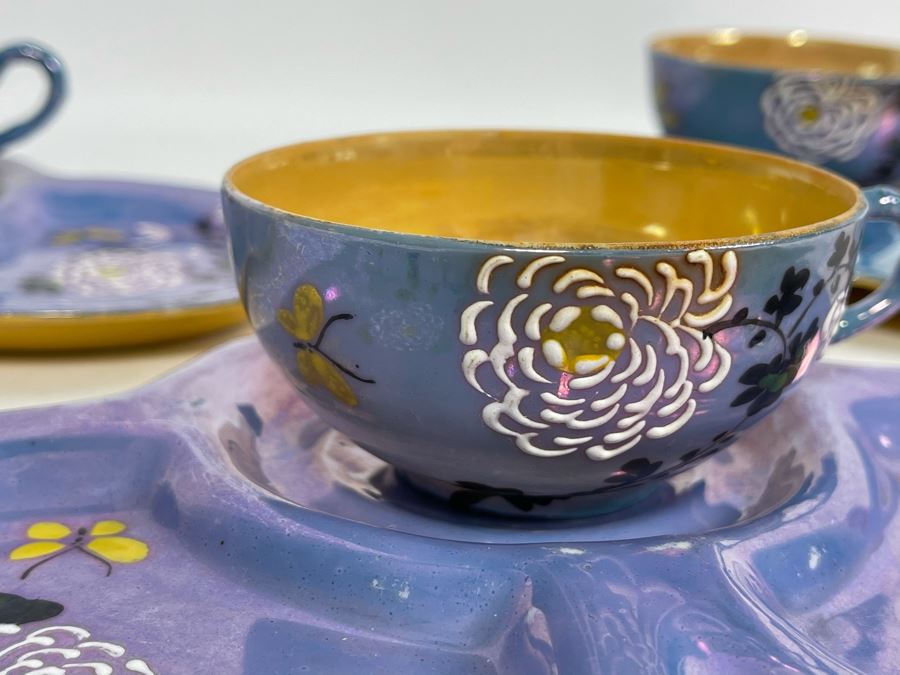 Set Of Three Hand Painted Japanese Luncheon Plates With Cups 9.5 X 7.5 [Photo 5]