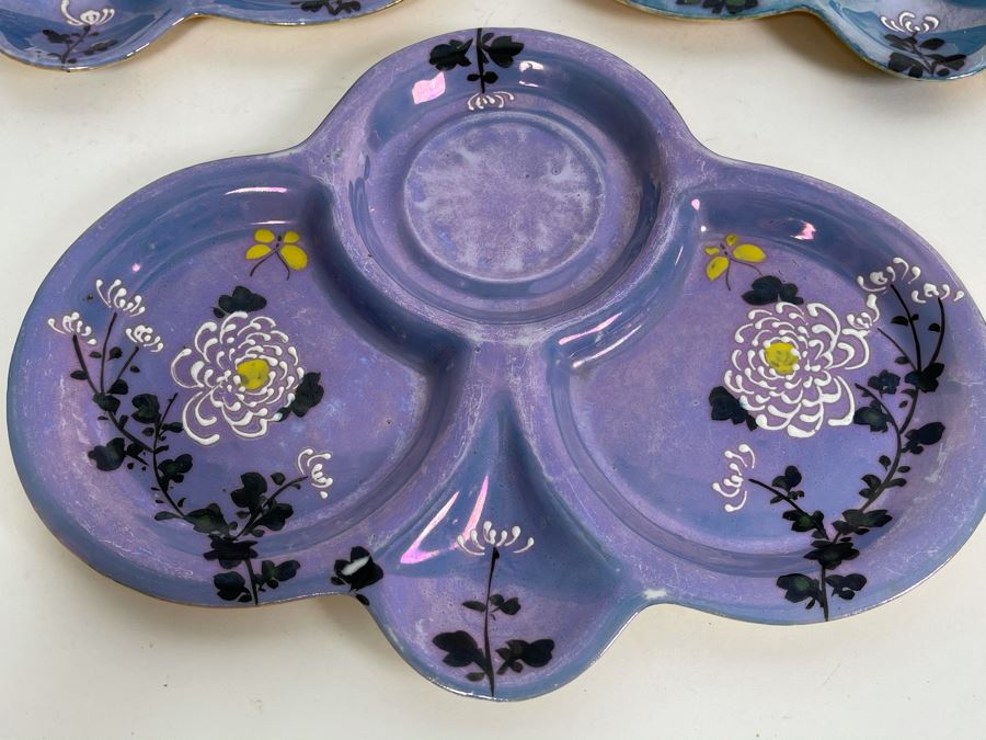 Set Of Three Hand Painted Japanese Luncheon Plates With Cups 9.5 X 7.5 [Photo 8]