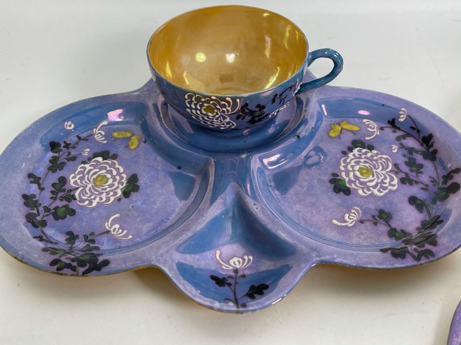 Set Of Three Hand Painted Japanese Luncheon Plates With Cups 9.5 X 7.5 [Photo 6]