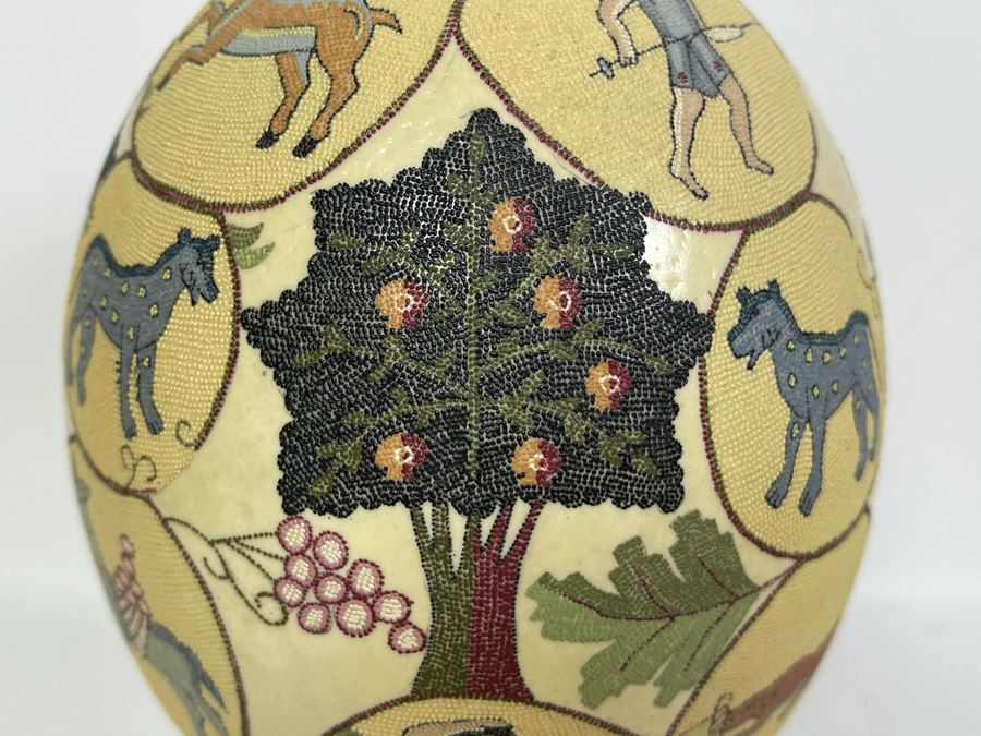 Hand Painted Tree Of Life Ostrich Egg 7H [Photo 3]