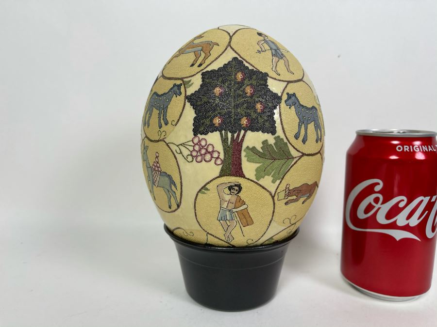 Hand Painted Tree Of Life Ostrich Egg 7H