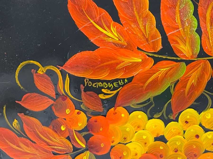 Vintage Soviet Union Hand Painted Russian Metal Serving Tray Signed 12R [Photo 3]