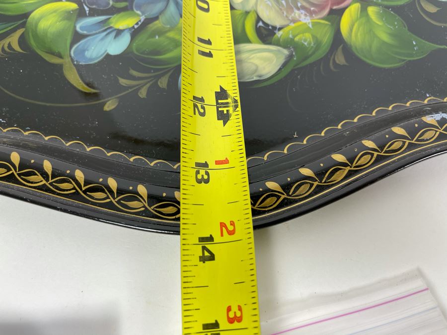 Vintage Soviet Union Hand Painted Russian Metal Serving Tray Signed 17 X 14 [Photo 8]