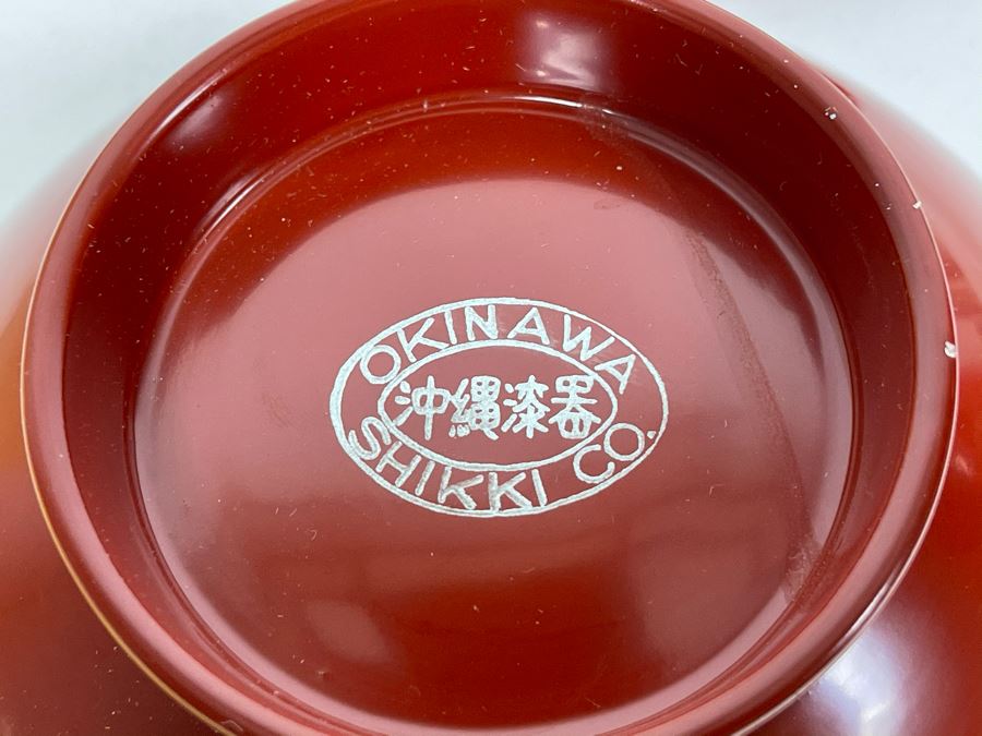 Pair Of Japanese Shikki Lacquer-Ware Bowls From Okinawa Japan Smaller Bowl Features Dragon 5R [Photo 10]