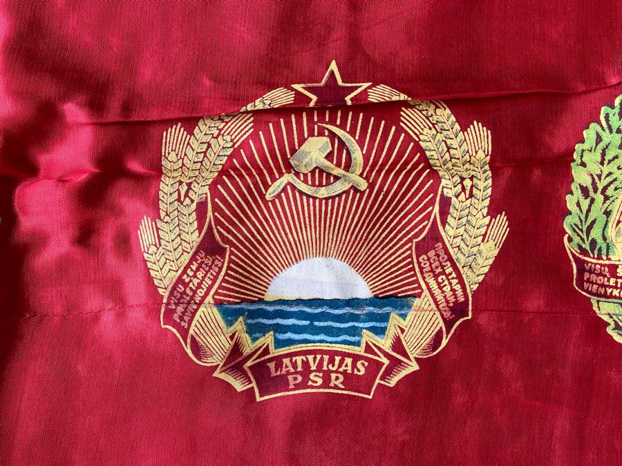 Vintage Soviet Union USSR Satin Banner Flag Featuring Lenin Double-Sided 6' X 44' [Photo 26]