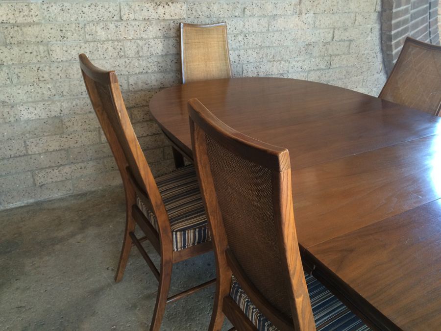 Stanley Mid-Century Dining Table with 6 Cane Back Chairs and 2 Leaves [Photo 13]