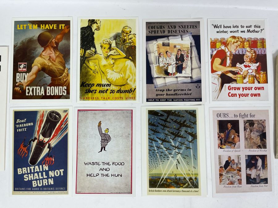Set Of Eight New Postcards Featuring WWII Posters From The Imperial War Museum In England Plus Reprint Pamphlet Of 'Over There. Instructions FOr American Servicemen In Britain, 1942'