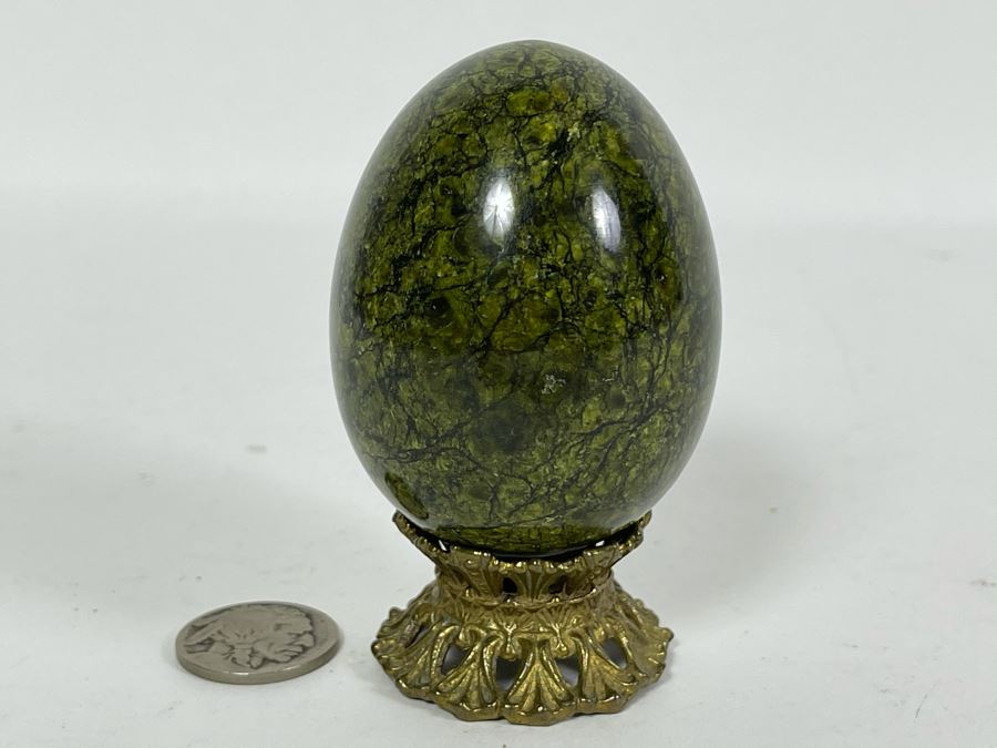 Russian Green Marble Egg With Stand 3H [Photo 1]
