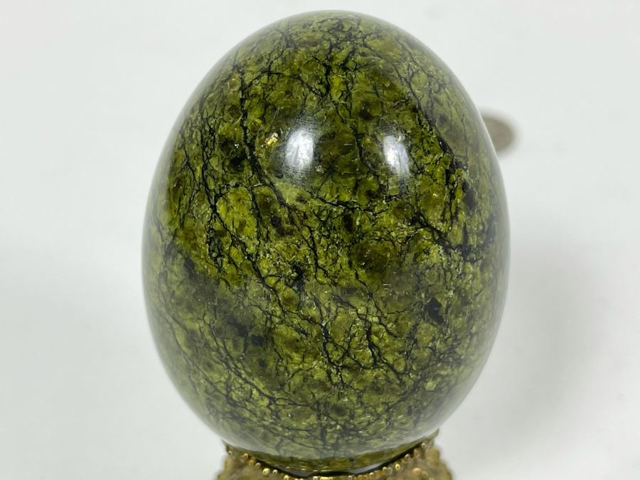 Russian Green Marble Egg With Stand 3H