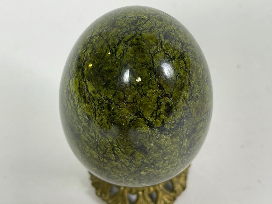 Russian Green Marble Egg With Stand 3H