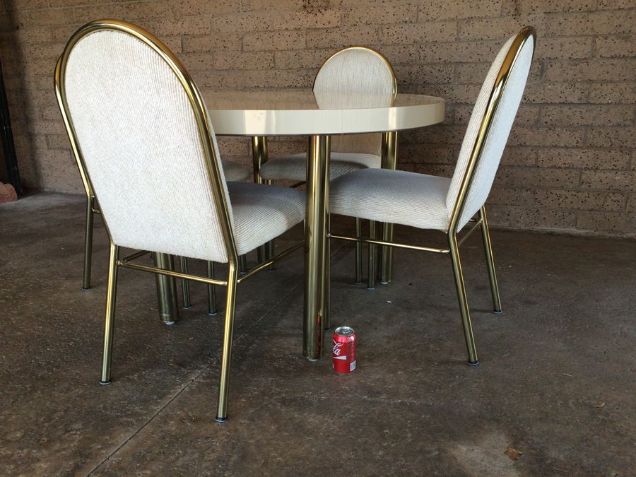 Round White Dining Table with 4 Chairs and Brass Accents [Photo 6]