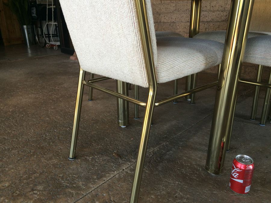 Round White Dining Table with 4 Chairs and Brass Accents [Photo 5]