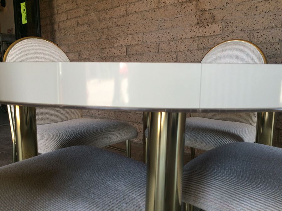 Round White Dining Table with 4 Chairs and Brass Accents [Photo 7]