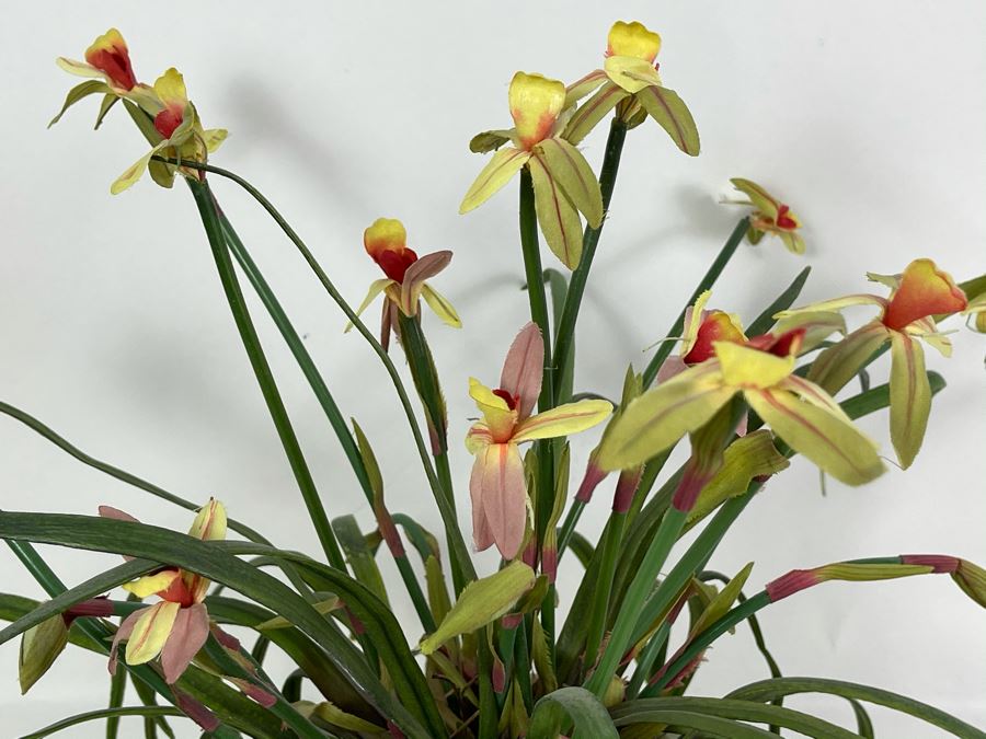 Silk Orchid Floral Arrangment With Metal Vase 16W X 16H [Photo 3]