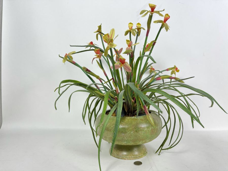 Silk Orchid Floral Arrangment With Metal Vase 16W X 16H [Photo 2]