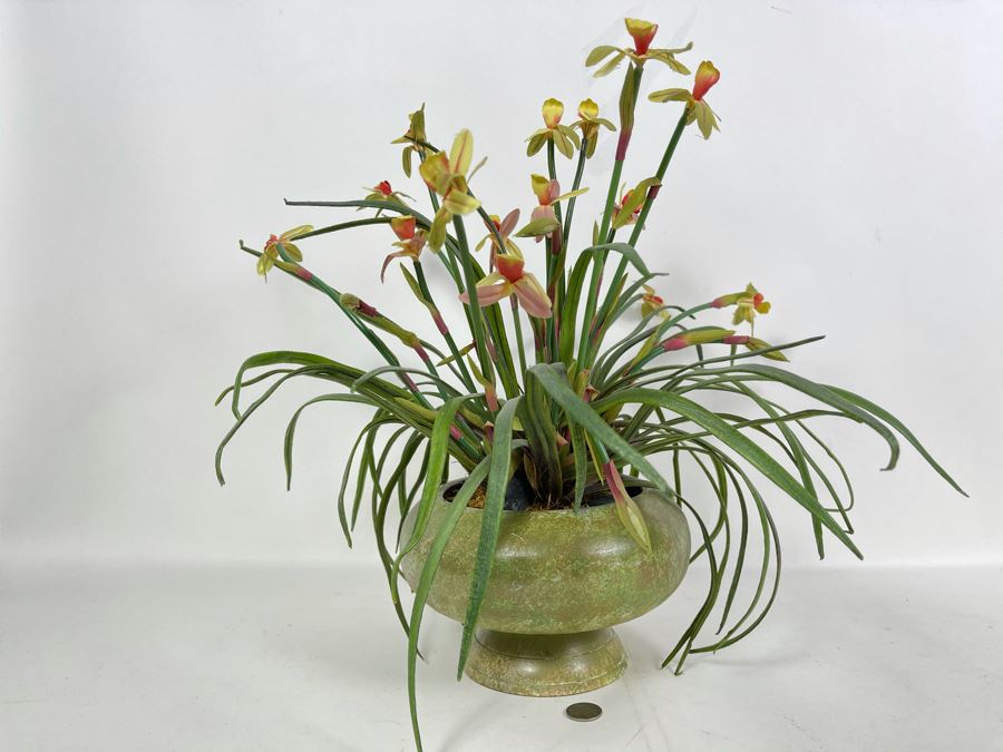 Silk Orchid Floral Arrangment With Metal Vase 16W X 16H [Photo 1]