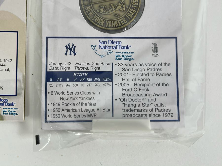Hand Signed San Diego Padres Jerry Coleman Hall Of Fame Welcome To Cooperstown 2005 Card Plus (3) Jerry Coleman Padres Commemorative Coins Tokens [Photo 7]