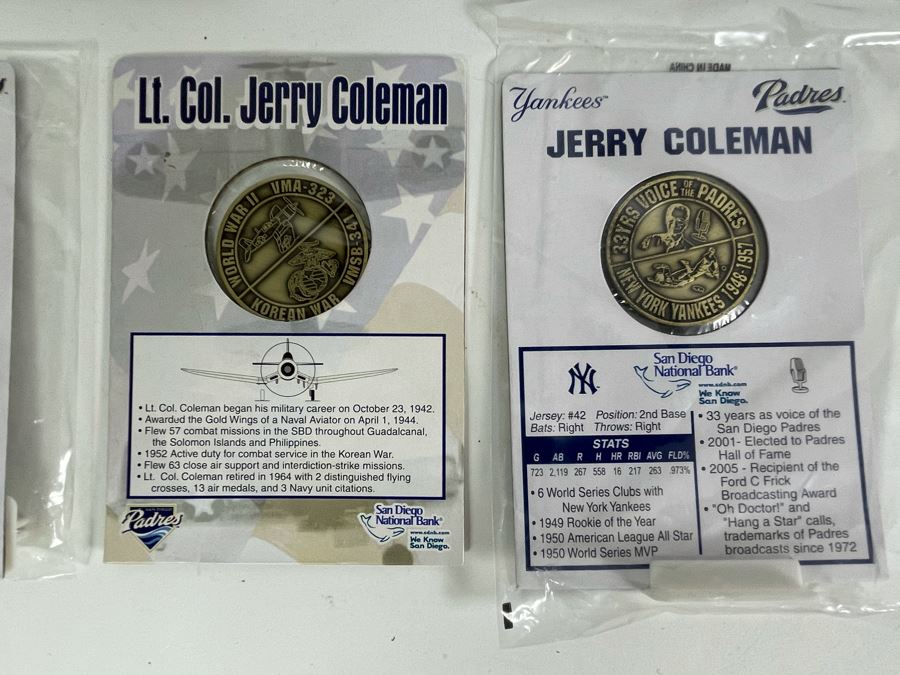 Hand Signed San Diego Padres Jerry Coleman Hall Of Fame Welcome To Cooperstown 2005 Card Plus (3) Jerry Coleman Padres Commemorative Coins Tokens [Photo 5]