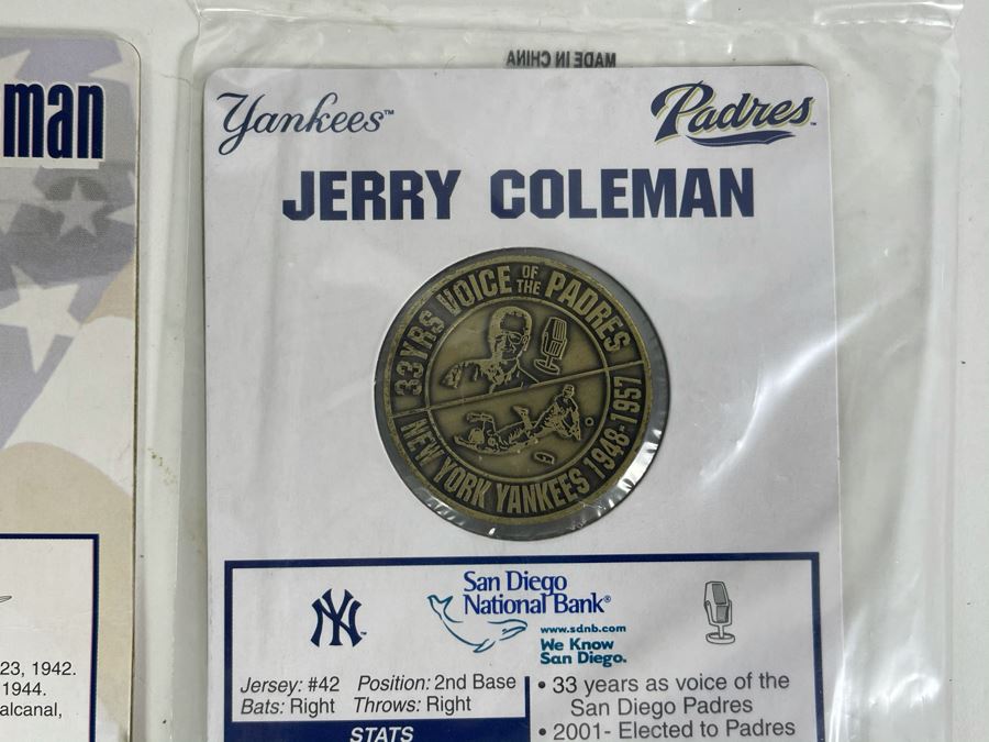 Hand Signed San Diego Padres Jerry Coleman Hall Of Fame Welcome To Cooperstown 2005 Card Plus (3) Jerry Coleman Padres Commemorative Coins Tokens [Photo 6]