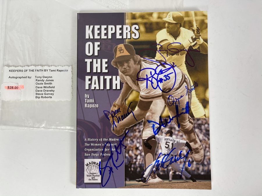 Hand Signed Autographs By: Tony Gwynn, Randy Jones, Ozzie Smith, Dave Winfield, Steve Garvey, Dave Draveky And Bip Roberts - Keepers Of The Faith - History Of The Madres Book [Photo 2]
