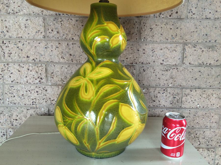 Mid-Century Green and Yellow Glazed Lamp