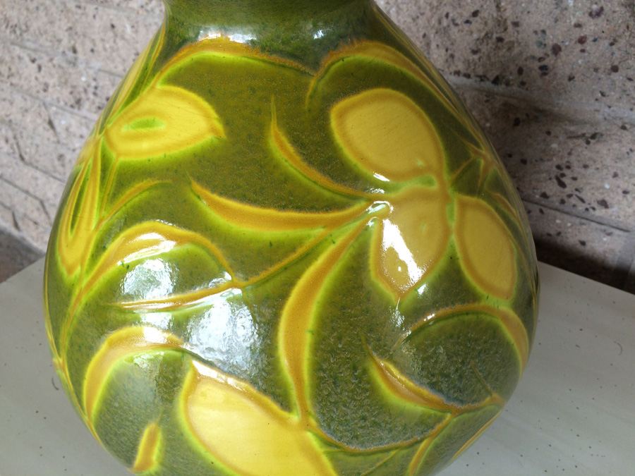 Mid-Century Green and Yellow Glazed Lamp [Photo 2]