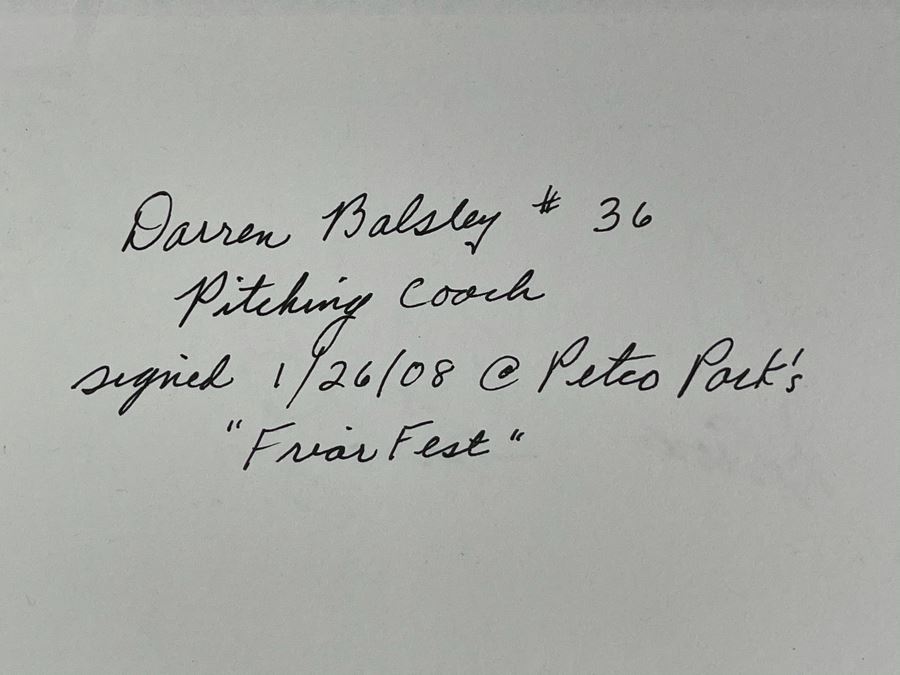 Darren Balsley #36 San Diego Padres Autograph Pitching Coach 8.5 X 5.5 [Photo 3]