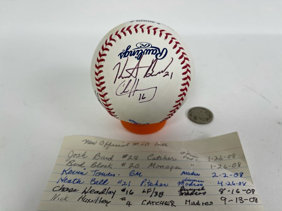 Signed San Diego Padres Baseball: Autographs Of Josh Bard, Bud Black, Kevin Towers, Heath Bell, Chase Headley, Nick Hundley [Photo 3]