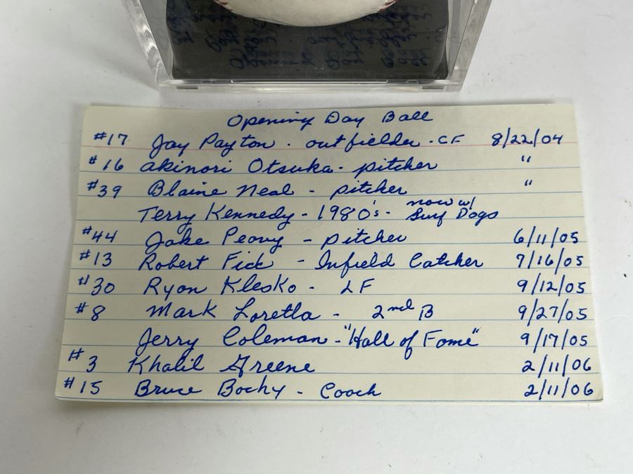 Signed San Diego Padres Baseball: Autographs Of Trevor Hoffman, Jake Peavy, Ryan Klesko, Mark Loretta, Jerry Coleman, Khalil Greene, Bruch Bochy And More - See Details [Photo 16]