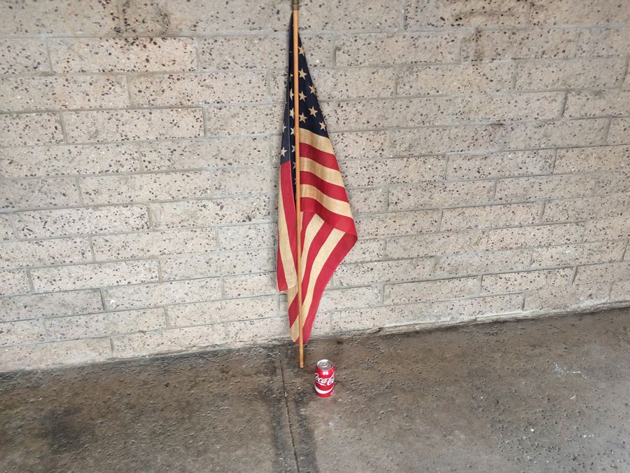 Vintage American Flag with Wooden Pole